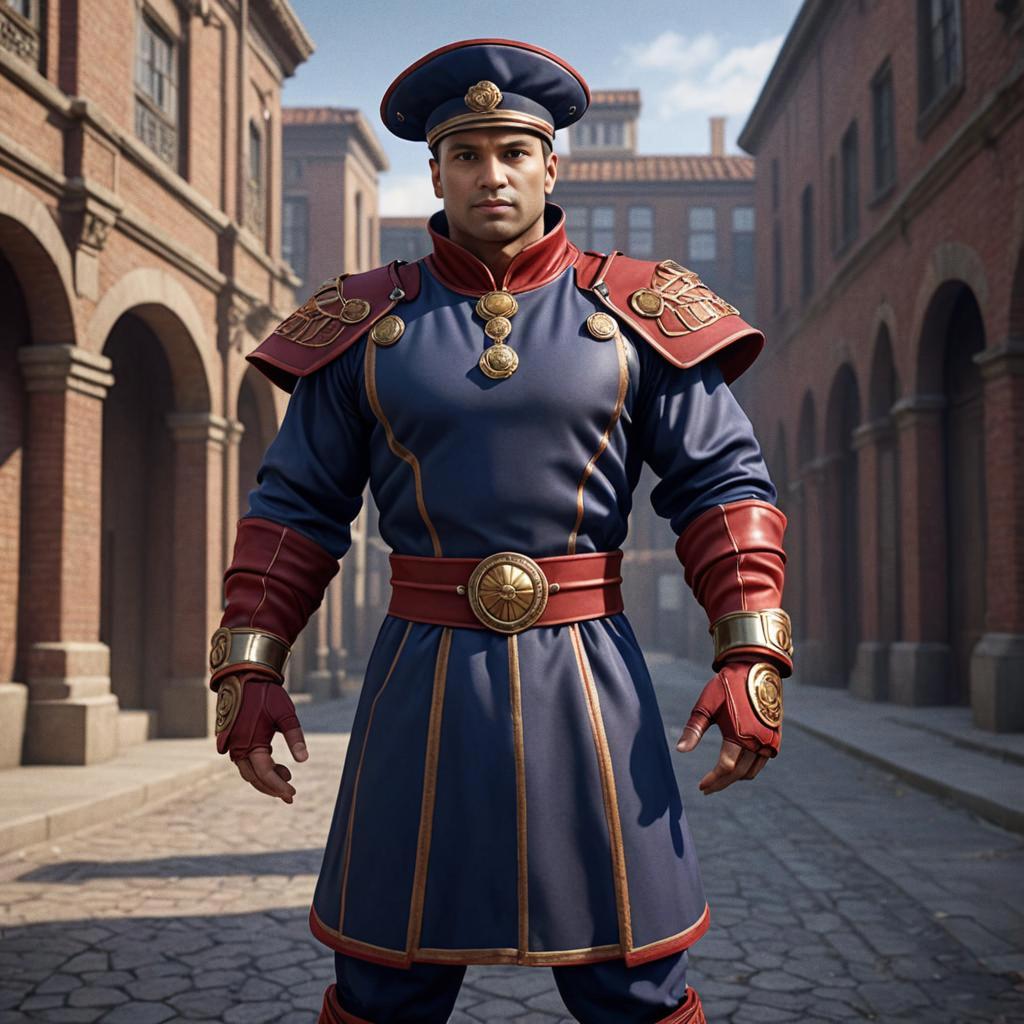 M. Bison Inspired Character in Urban Environment