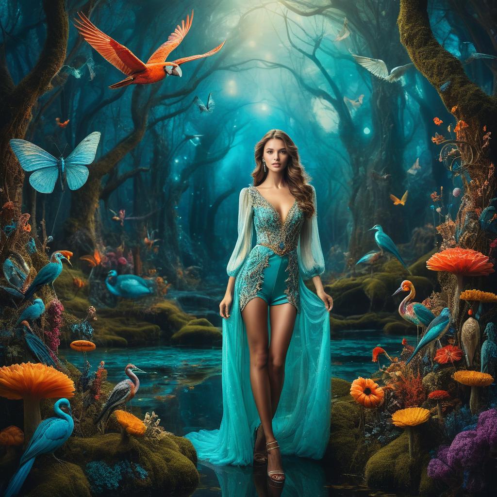 Woman in Turquoise Gown in Mystical Forest Woman in Turquoise Gown in Mystical Forest