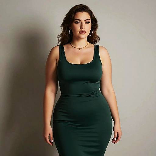 Plus Size Woman in Elegant Green Fitted Dress - Contemporary Fashion