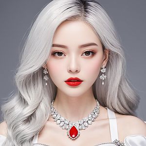 Portrait of a Woman with Silver Hair and Glamorous Makeup