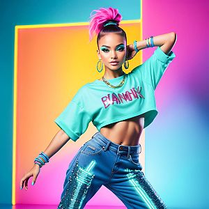 Stylish Woman in Neon Lights