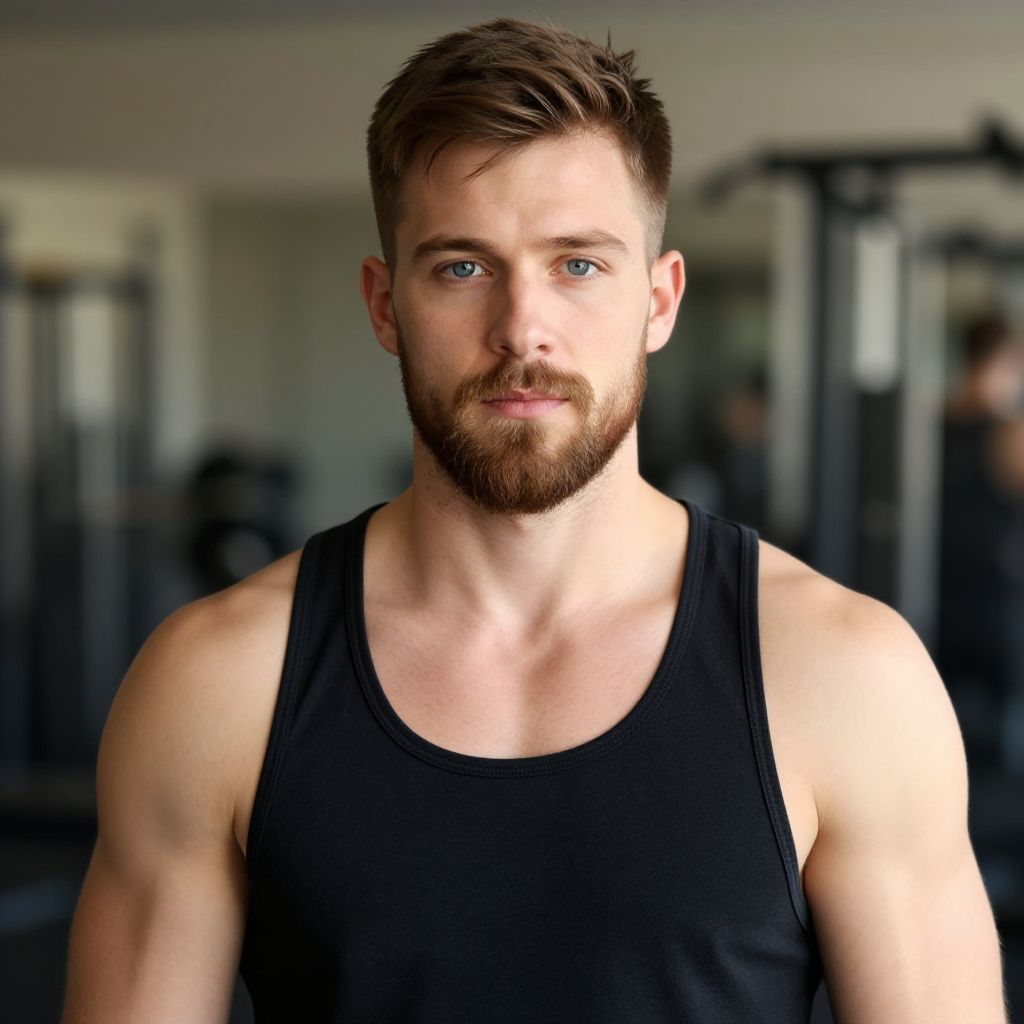 Fit Young Man in Black Tank Top at Gym