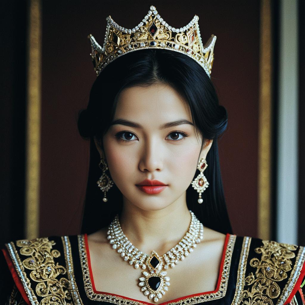 Regal Woman in Golden Crown and Traditional Costume Regal Woman in Golden Crown and Traditional Costume