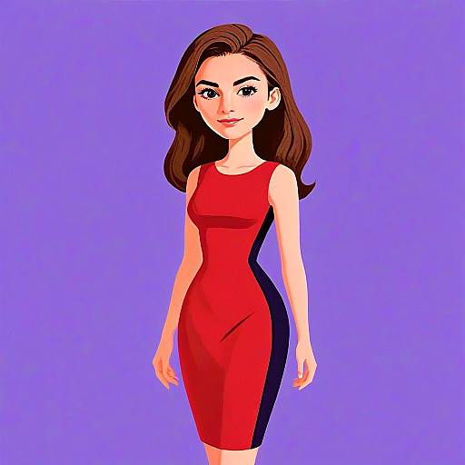 Chic Woman with Pretty Face and Hair in a Form-Fitting Red Dress