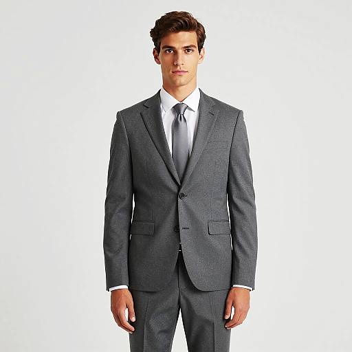 Young Man in Modern Gray Suit with Silver Tie