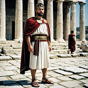 Man in Greco-Roman Attire by Ancient Columns