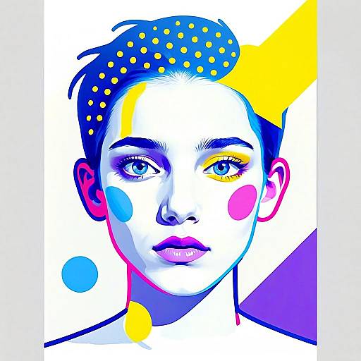 Colorful Pop Art Portrait of Woman with Geometric Patterns