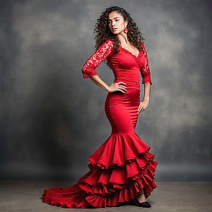 Confident Woman in Red Flamenco Dress