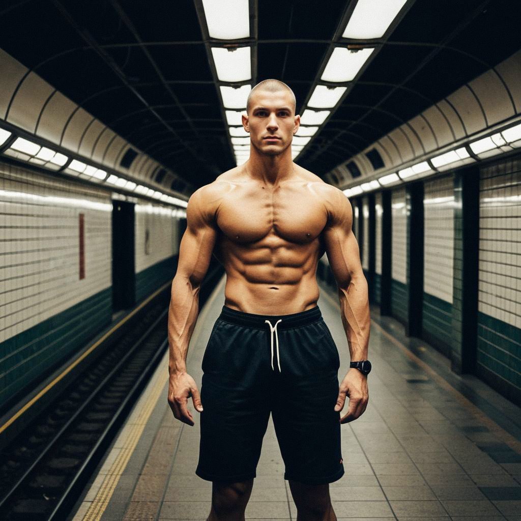 Muscular Man in Subway Station Muscular Man in Subway Station
