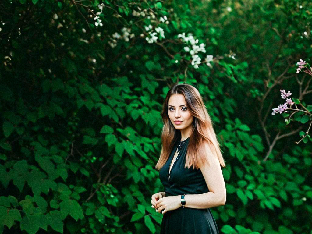 Serene Portrait of a Confident Woman in Lush Greenery Serene Portrait of a Confident Woman in Lush Greenery
