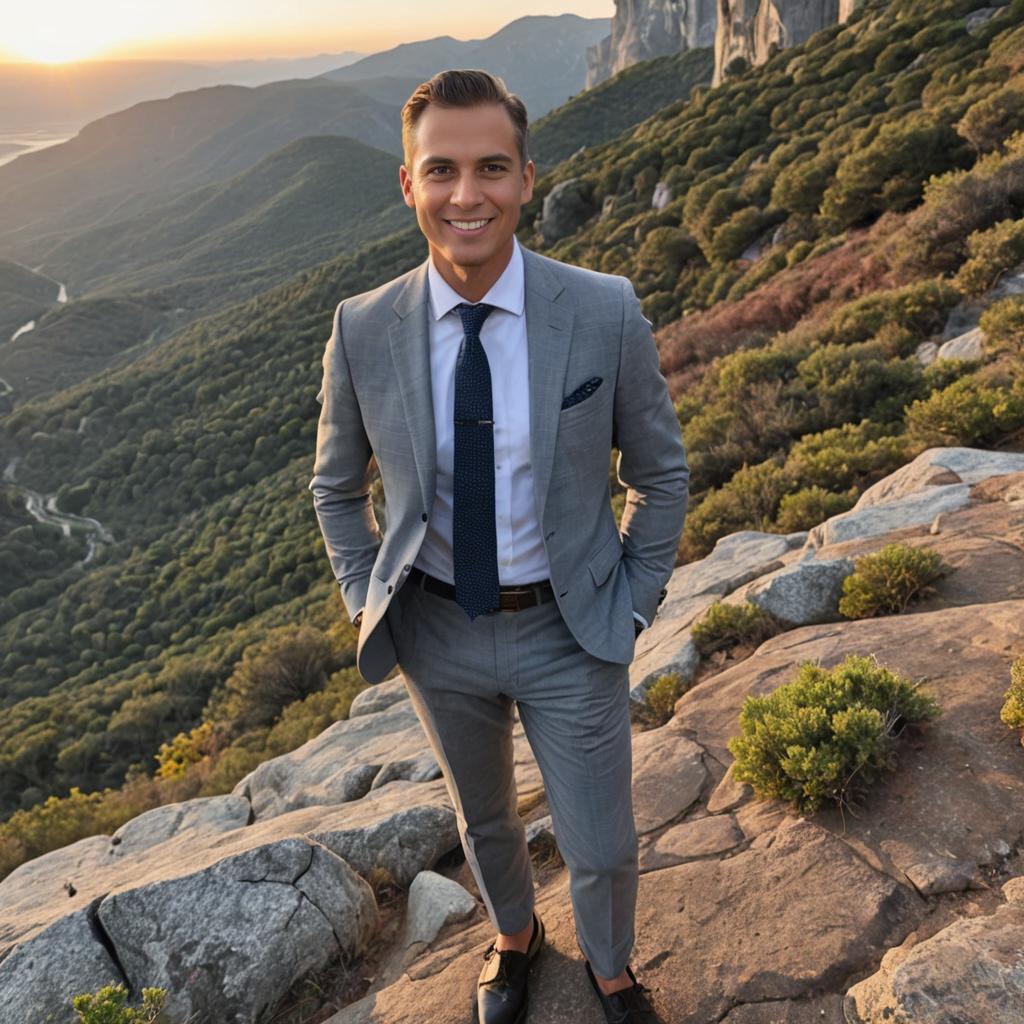 Well-Dressed Man at Sunset Overlook