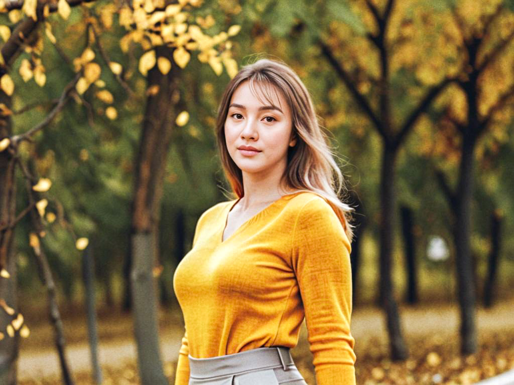 Woman in Yellow Sweater Amidst Autumn Foliage