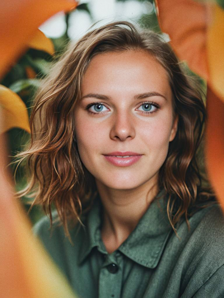 Young Woman with Blue Eyes in Autumn Leaves