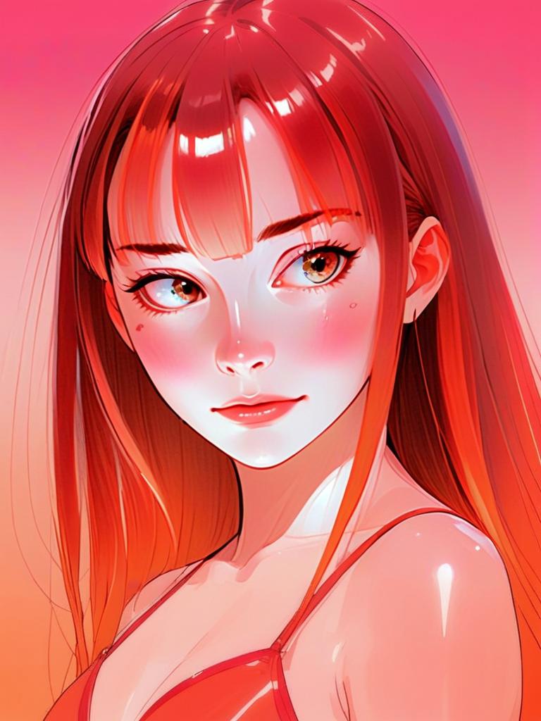 Anime Style Digital Portrait of Woman with Red Hair
