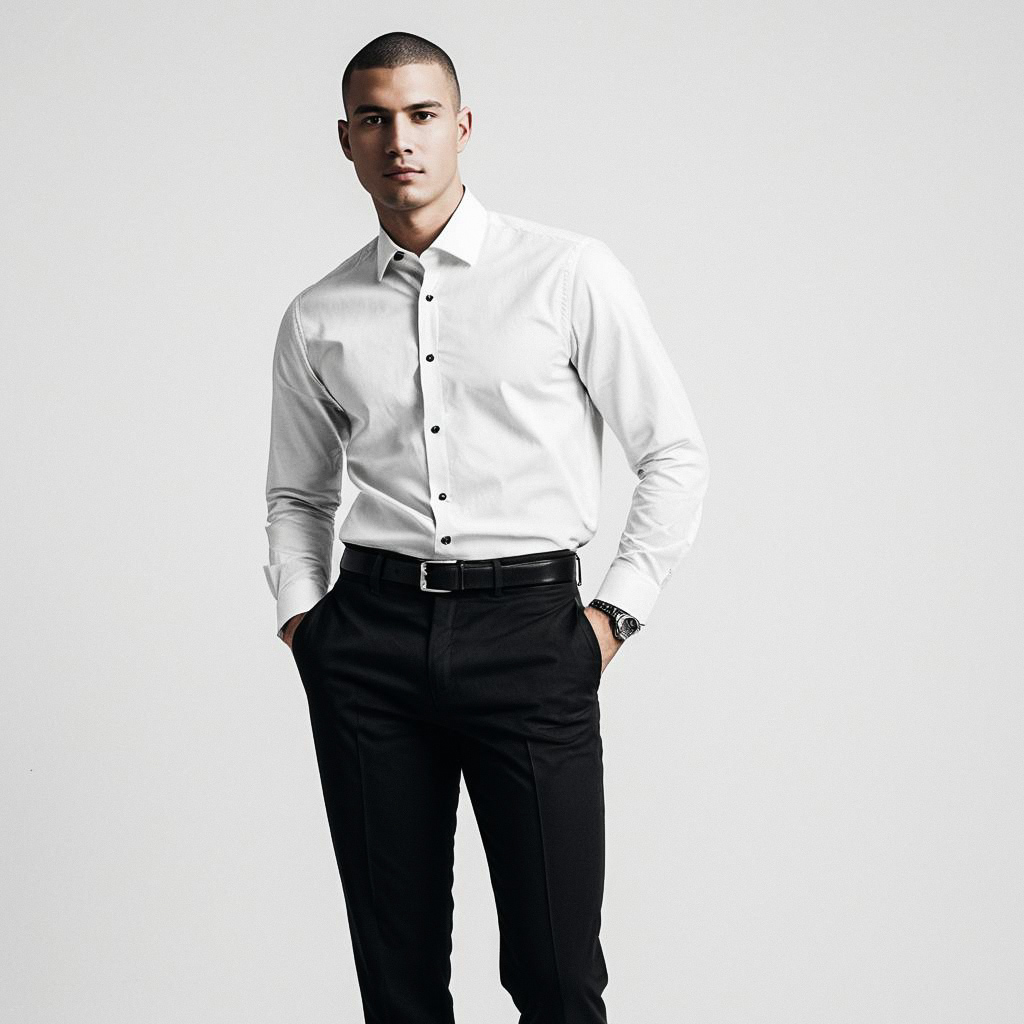 Confident Man in White Shirt and Black Pants