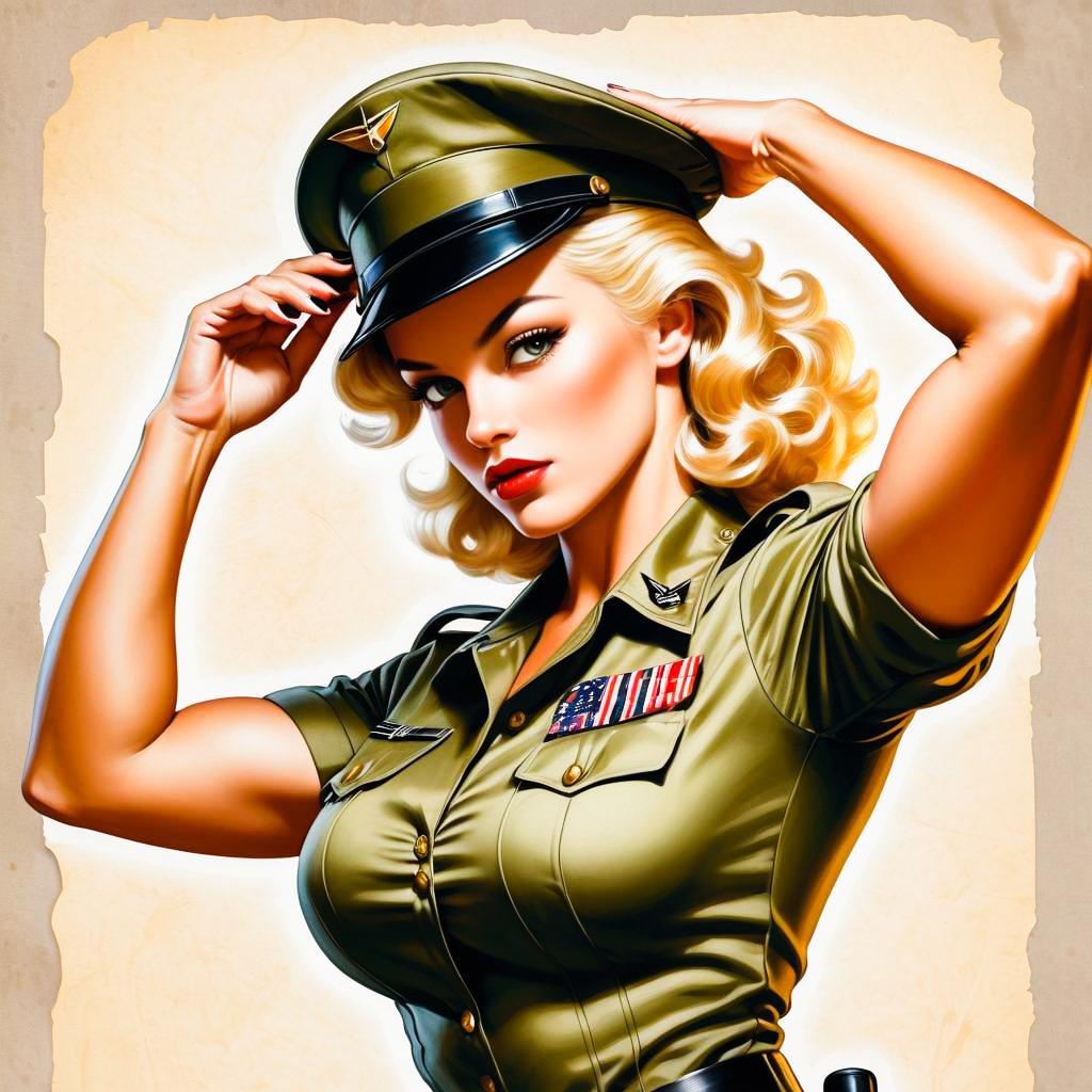 Confident Woman in Military-Inspired Pin-Up Art