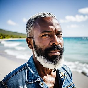 Thoughtful man on a sunny beach