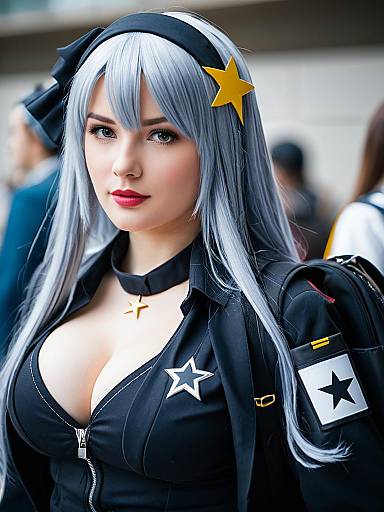 Realistic Girls' Frontline Cosplay with Silver Hair and Star Accessories