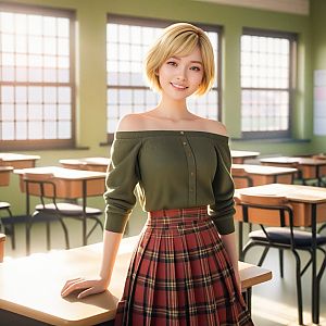 Smiling Woman in Modern Classroom