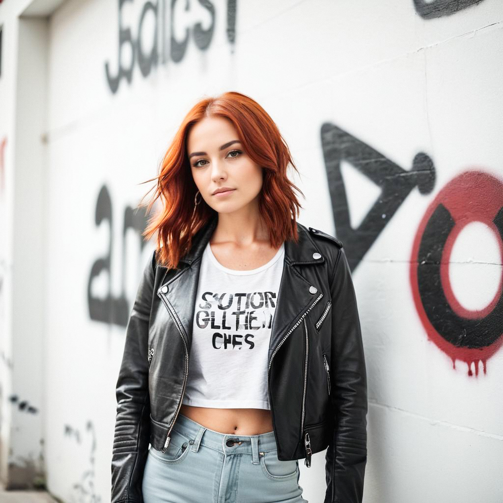 Young Woman with Red Hair in Urban Style