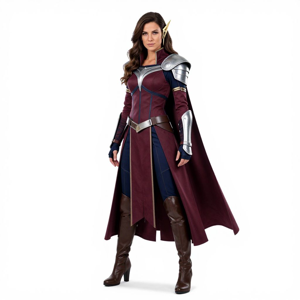 Woman in Fantasy Warrior Costume with Cape and Armor
