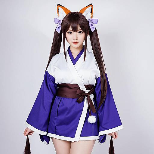 Amagi-chan Azur Lane Realistic Cosplay Portrait with Fox Ears and Kimono