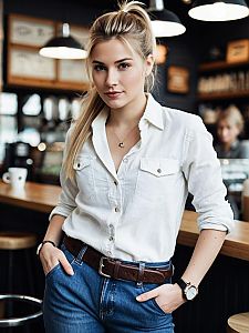 Confident Young Woman in Modern Cafe
