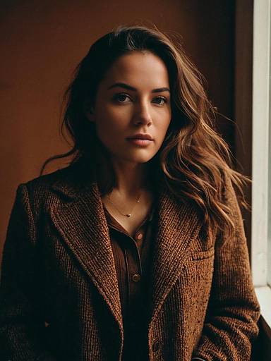 Woman in Brown Textured Aesthetic Outfit with Cinematic Realism and Warm Lifestyle Vibe