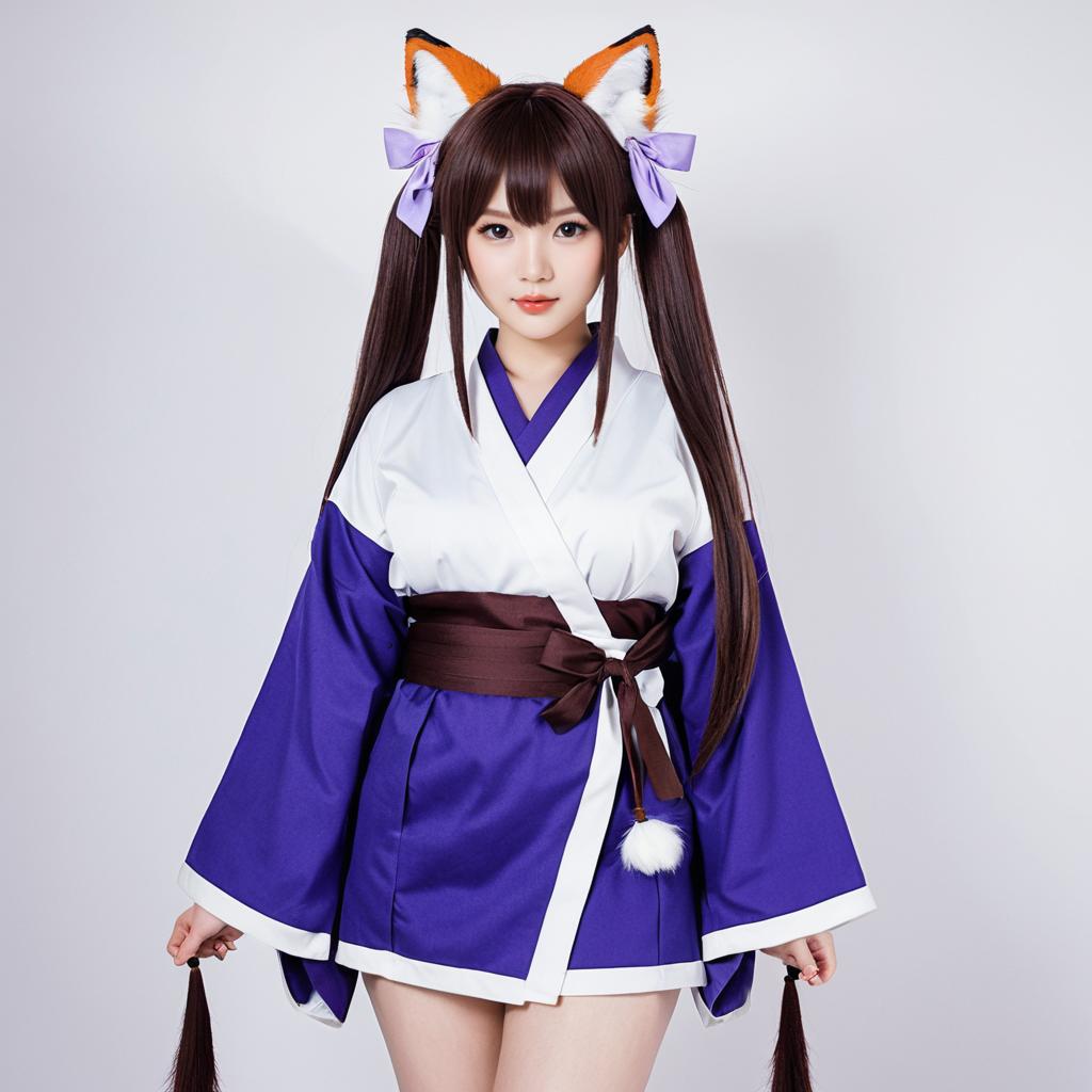 Amagi-chan Azur Lane Realistic Cosplay Portrait with Fox Ears and Kimono
