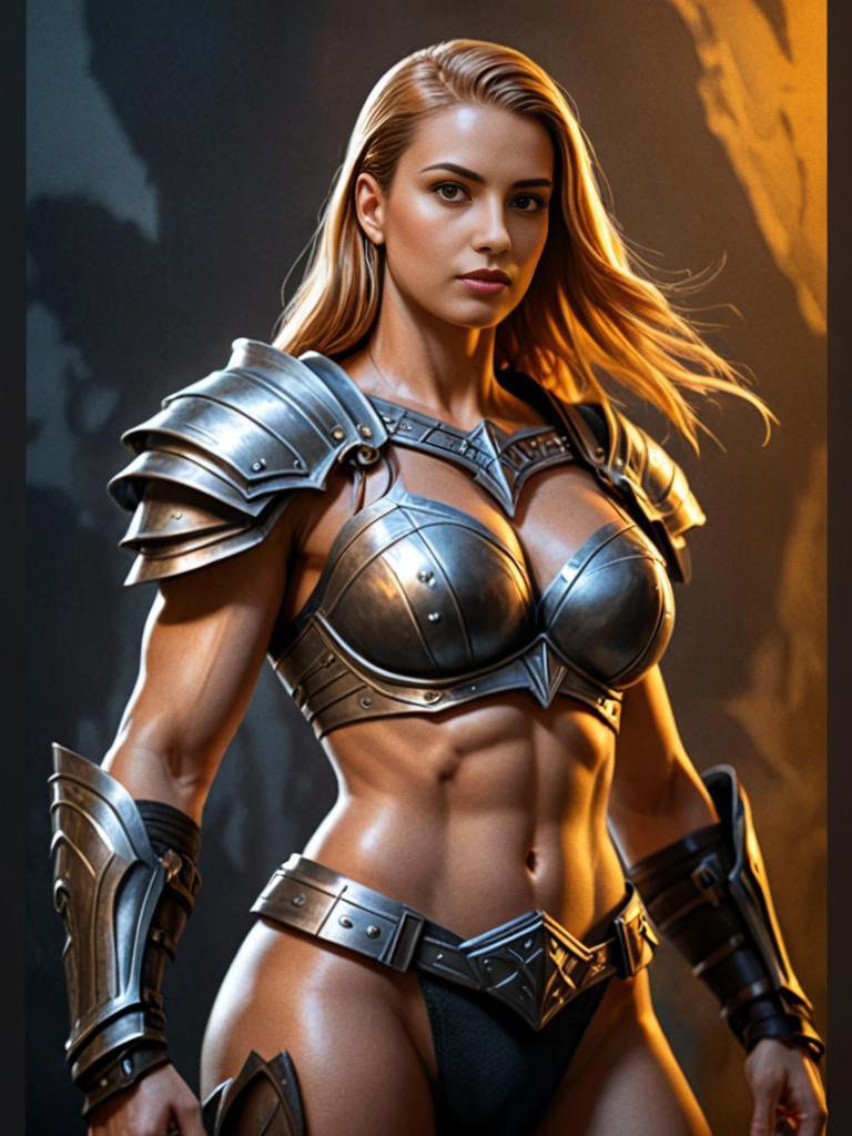 Confident Woman in Metallic Armor - Fantasy Warrior