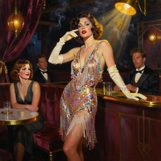 1920s Flapper Woman in Sparkling Dress at Vintage Nightclub