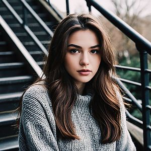 Young Woman in Grey Sweater Outdoors