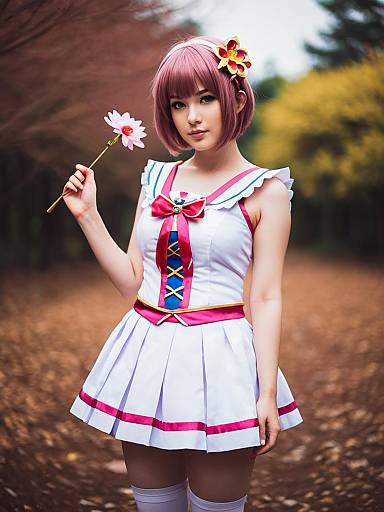 Hanadera Nodoka Cosplay Woman in Anime Sailor Outfit Holding Flower