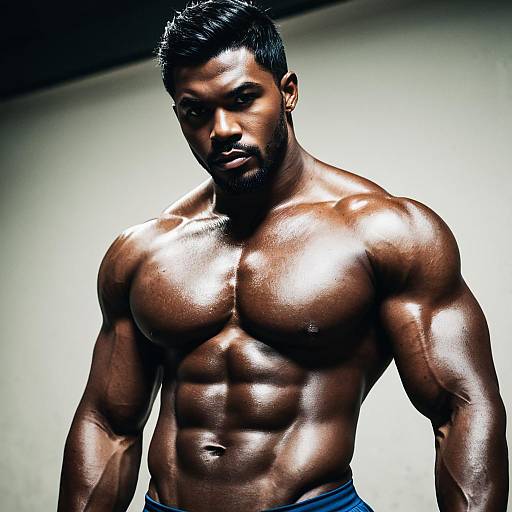 Muscular Man with Defined Chest and Abs in Dramatic Lighting