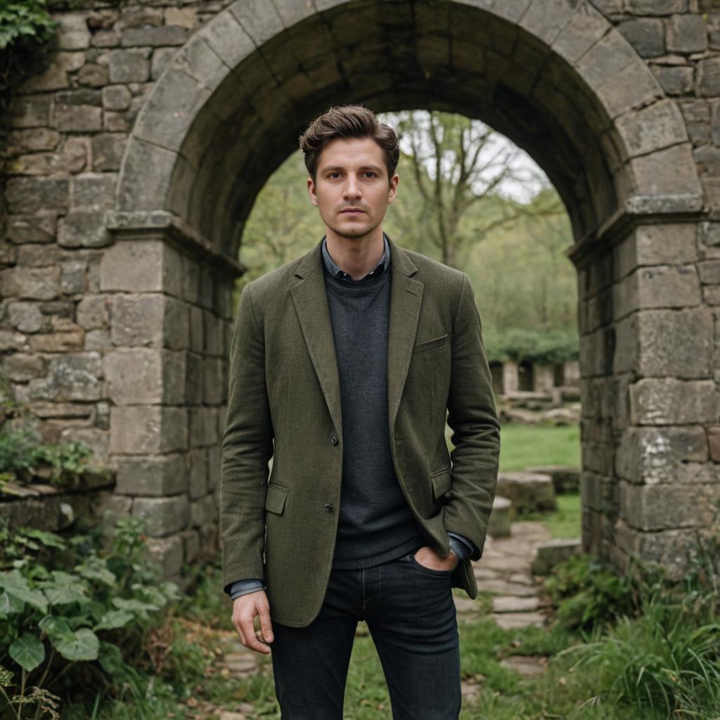 Pensive Man in Ancient Stone Arch