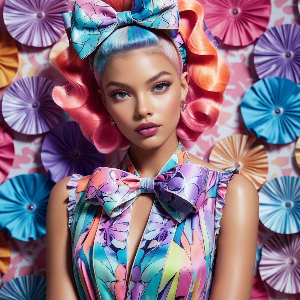 Vibrant Woman with Colorful Hairstyle and Floral Outfit