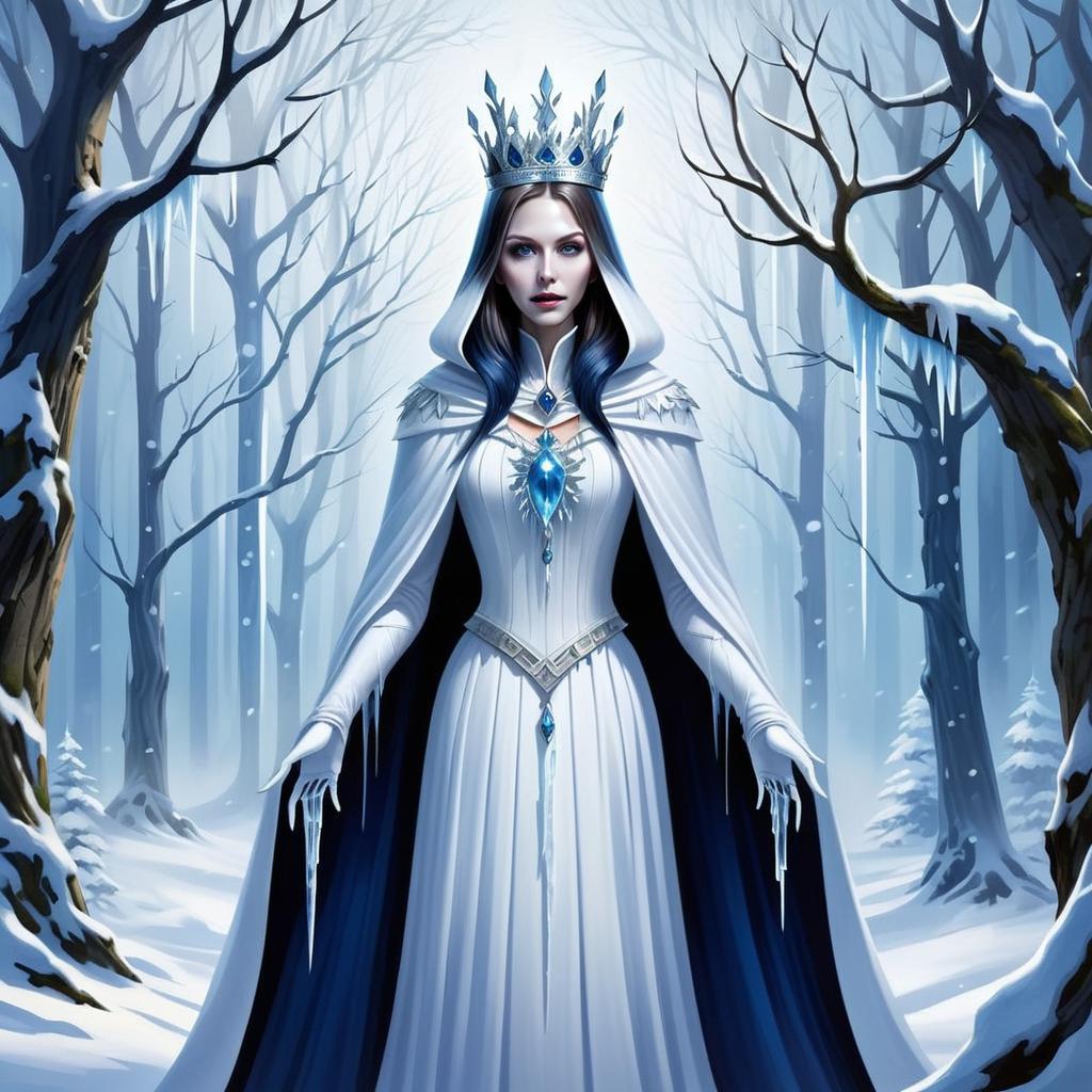 Regal Woman in Mystical Winter Forest