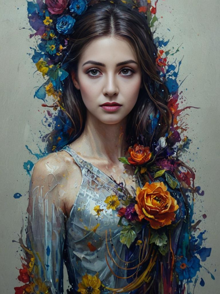 Artistic Portrait of a Woman with Colorful Flowers