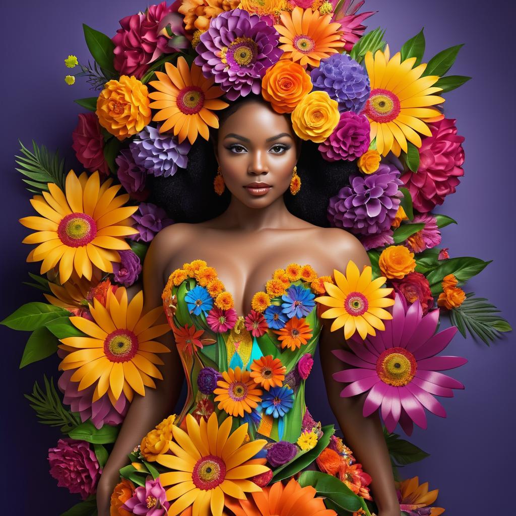 Woman in Floral Headdress and Dress