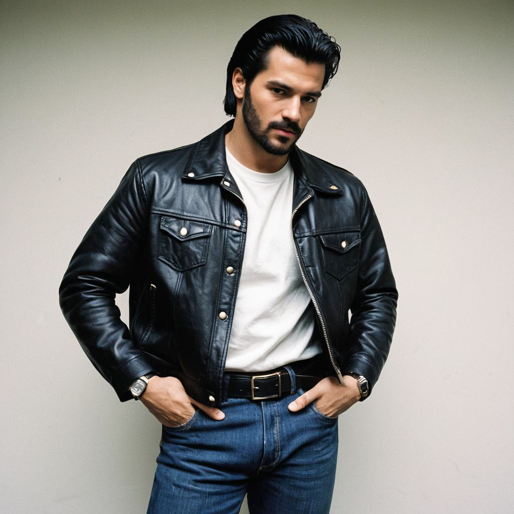 Stylish man in leather jacket and jeans