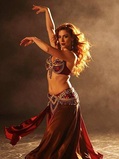 Elegant Belly Dance Performance by Woman in Ornate Costume