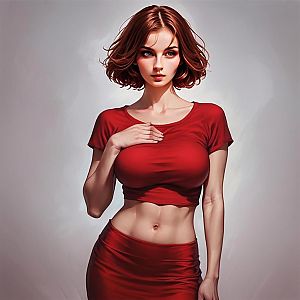 Confident Woman in Red Crop Top and Skirt