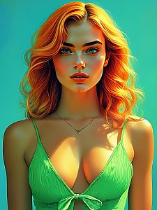 Portrait of a Young Woman with Orange Hair and Blue Eyes