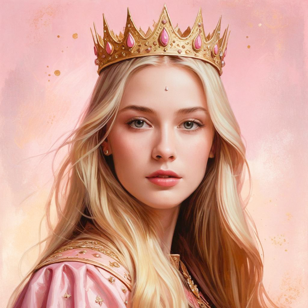 Young Woman in Golden Crown with Pink Jewels Young Woman in Golden Crown with Pink Jewels