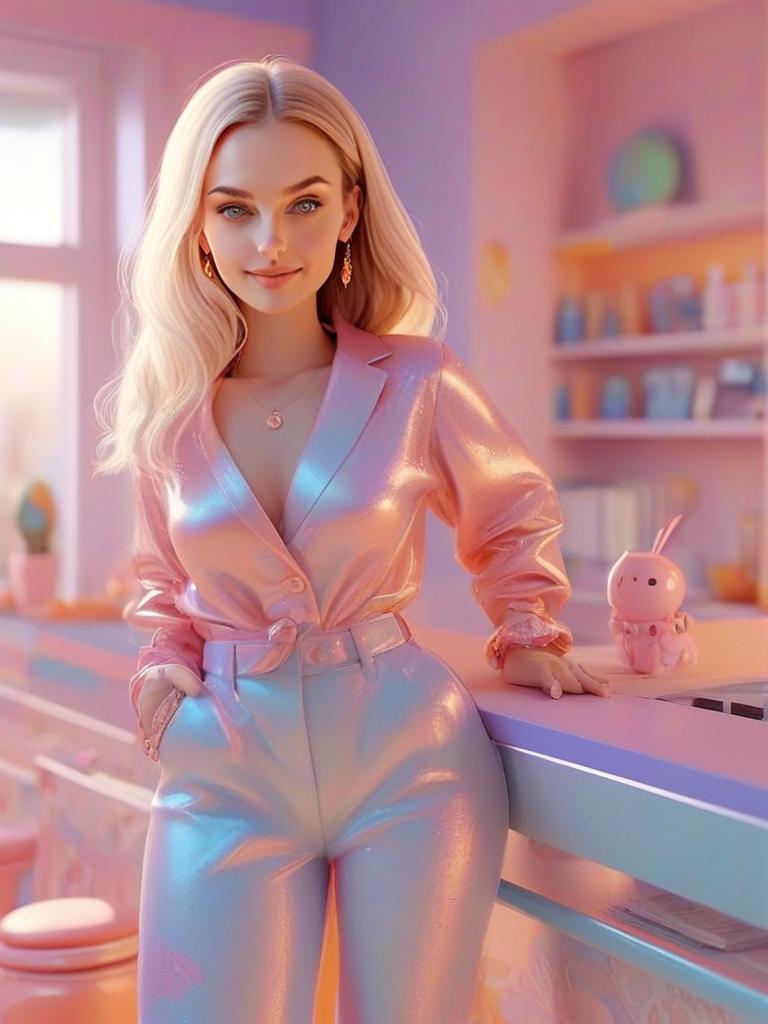 Stylish Woman in Iridescent Pink Outfit Stylish Woman in Iridescent Pink Outfit