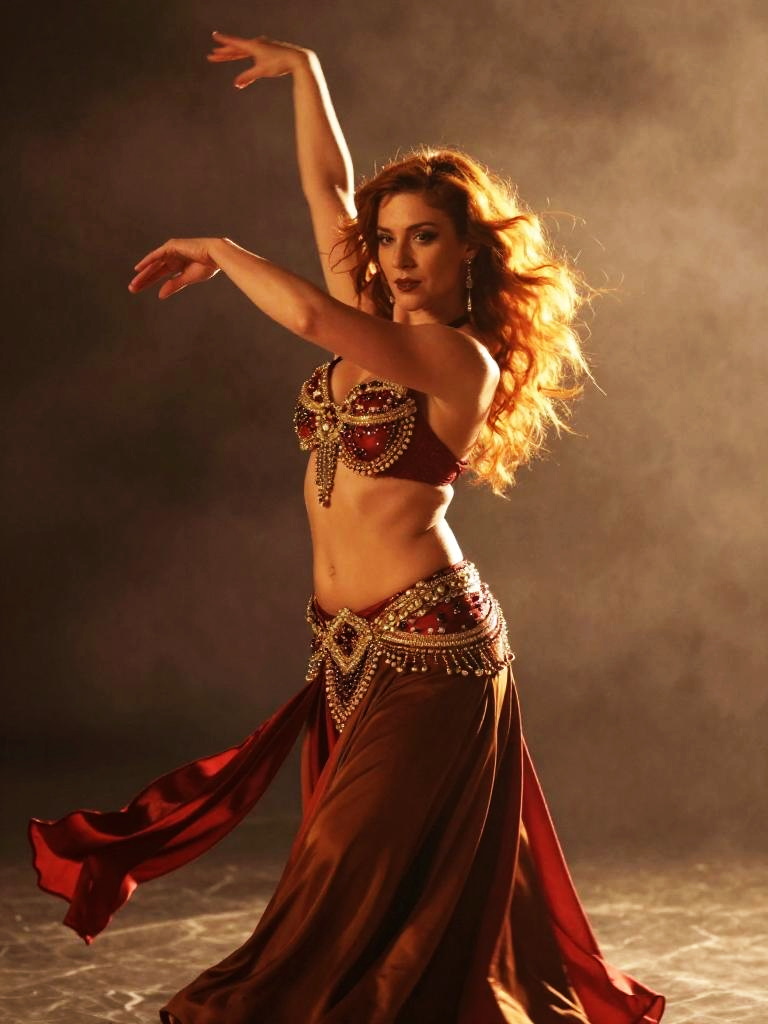 Elegant Belly Dance Performance by Woman in Ornate Costume