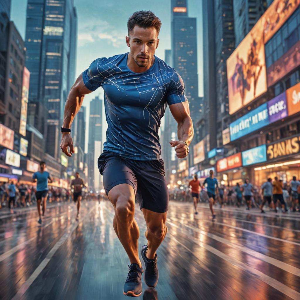 Man Sprinting in a Bustling City with Motion Blur