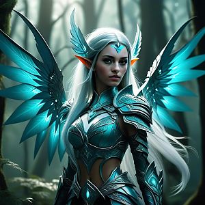 Fantasy Portrait of Elven Warrior with Blue Wings
