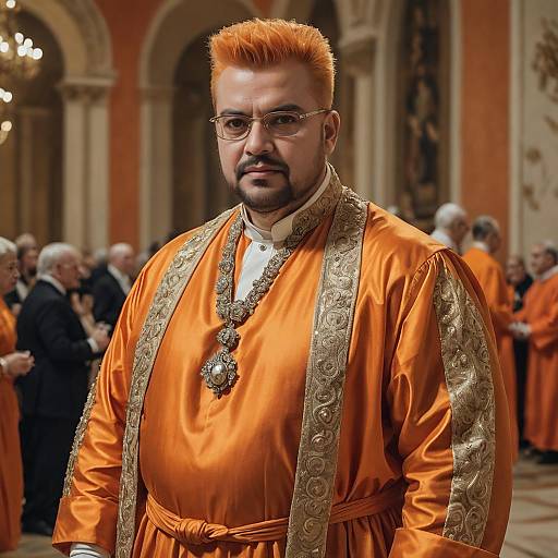 Man in Ornate Orange Ceremonial Robe at Formal Event