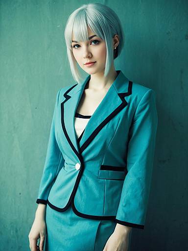 Sexy Cosplay Woman Wearing Kisa Sohma Costume in Stylish Teal Outfit